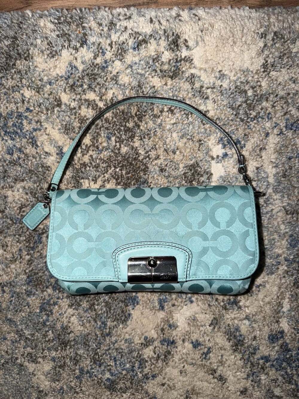 Coach Hamptons Signature C Turnlock Flap Bag Blue